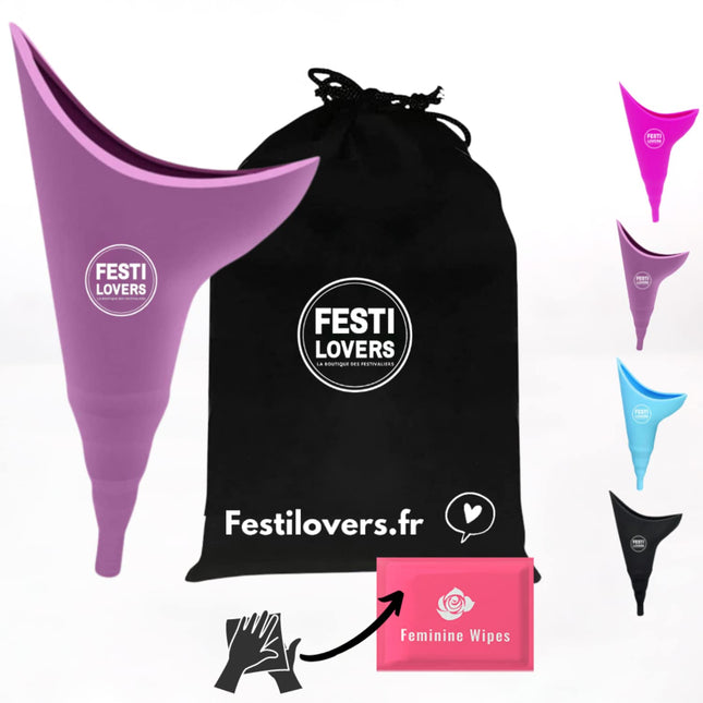 Portable Urinella for Women, Waterproof, with Hygienic Wipes for Urinating at Festivals, Outdoors, WC and Portable Toilet (Purple)