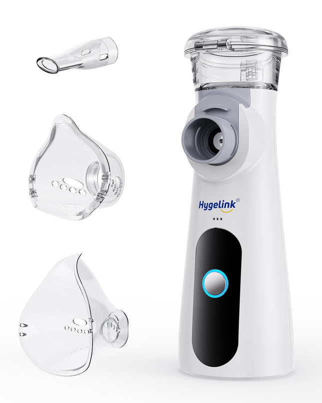 Hygelink Nebulizer Inhaler Set for Children and Adults, Portable Inhaler for Respiratory Diseases, 2H Long Runtime, 30dB Quiet, with Mouthpiece and 2 Masks