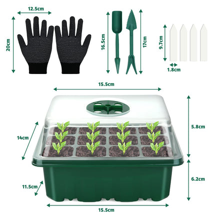Flintronic 11-piece 132-cell indoor greenhouse propagator, mini greenhouse propagation set, greenhouse propagator with lid and ventilation, 40 plant markers, propagation tray for gardens and vegetable gardens