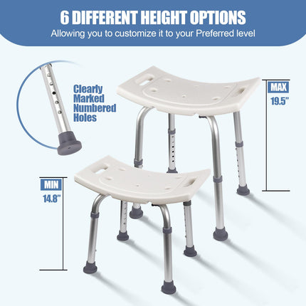 Ez2care Shower Stool, Height-Adjustable Shower Chair for Seniors, Non-Slip Bath Stool, Safe Aluminum Shower Seat, Lightweight Shower Aid for Bathtubs, 136KG Load Capacity