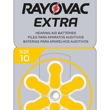 Rayovac Extra Advanced Zinc Air Hearing Aid Batteries, 10-pack, with 60 batteries, Suitable for hearing aids and hearing amplifiers, Yellow