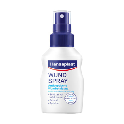 Hansaplast Wound Spray (50 ml), for antiseptic wound cleansing by mechanical rinsing, spray protects against wound infections, colorless and particularly skin-friendly