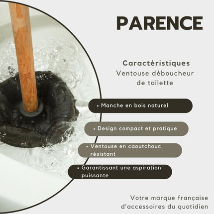 PARENCE.- Toilet suction cup for blockage cleaning - Effective and durable with natural wooden handle, ideal for cleaning clogged toilets and pipes