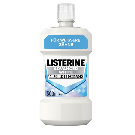 LISTERINE Advanced White mild (500 ml), antibacterial mouthwash for removing stubborn tooth stains, mouthwash with gentle whitening technology, for whiter teeth in just 1 week