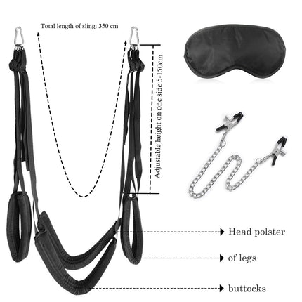 BDSMJOY Love Swing Sex Swing Sex Toy for Couples Extreme Sex, Love Swings Sex Furniture Restraints Sex Set with Nipple Clamps Nipple Chain, Blindfold Sex Bed, Sex Swing Load Capacity Up to 150 kg