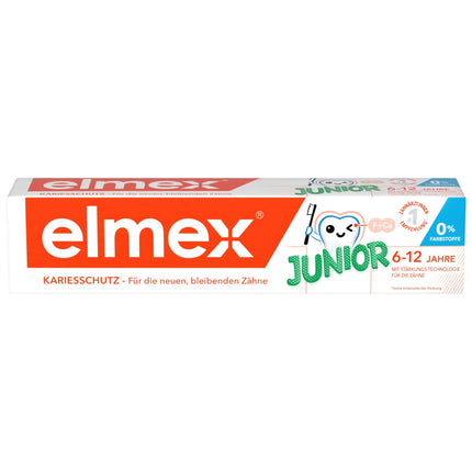 elmex Toothpaste Junior 6-12 years 75ml – medical tooth cleaning with 1400 ppm fluoride content for highly effective caries protection – strengthens new, permanent teeth