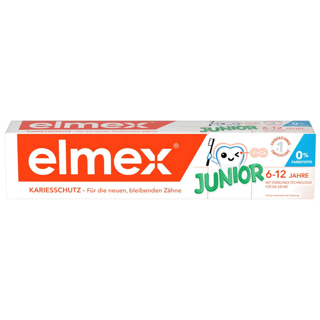 elmex Toothpaste Junior 6-12 years 75ml – medical tooth cleaning with 1400 ppm fluoride content for highly effective caries protection – strengthens new, permanent teeth
