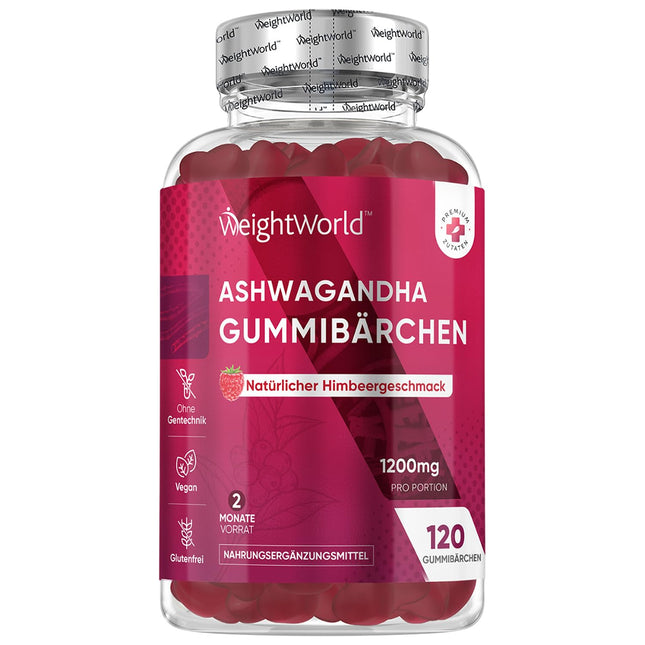 Ashwagandha 1200mg - 120 Gummies - 2 Month Supply - Vegan &amp; Gluten-Free - Natural Raspberry Flavor - Ashwagandha Root Extract (Withania Somnifera) by WeightWorld