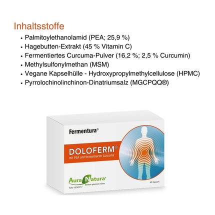 Aura Natura Fermentura Doloferm - with PEA (palmitoylethanolamide), PQQ, MSM, rosehip extract, and fermented turmeric | Supports the well-being of muscles, joints, and back | 60 capsules