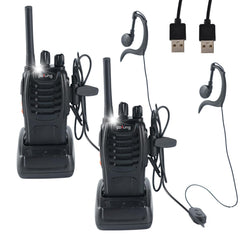 pofung Walkie Talkie Professional Radios PMR446 baofeng Talkies 88E/888S Handheld Toy Radio, Walkie Talkie with LED Flashlight &amp; Headset USB Connection (2 pieces), 94*45*30mm, black