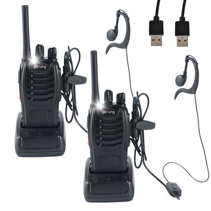 pofung Walkie Talkie Professional Radios PMR446 baofeng Talkies 88E/888S Handheld Toy Radio, Walkie Talkie with LED Flashlight &amp; Headset USB Connection (2 pieces), 94*45*30mm, black