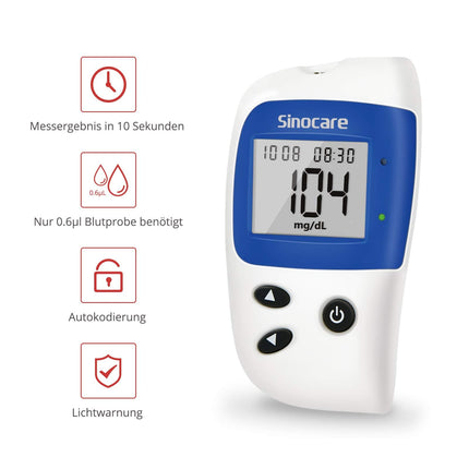 sinocare blood glucose meter, glucose meter with blood glucose test strips 50, pain-free &amp; fast, low sample volume - mg/dL (Safe-Accu2 blood glucose meter 50 set)