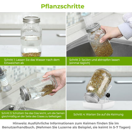 ecooe sprouting jar, set of 1 sprouting jars for sprouting jars with 1 water bowl, 1 filter mesh cover made of 304 stainless steel and 1 stand