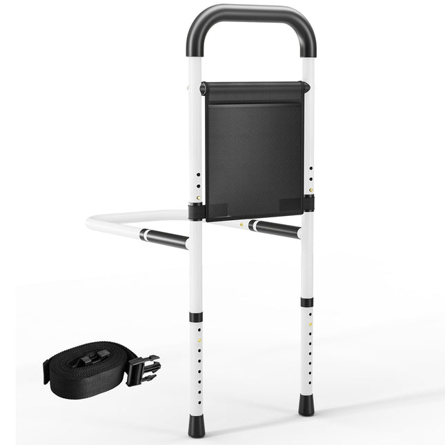 Bed riser bed handle, height-adjustable handle for getting out of bed, bed entry aid for seniors, bed rail fall protection with storage bag, safety and stability