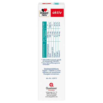Doppelherz Collagen 1000 + Biotin + Q10 - Manganese and copper contribute to normal connective tissue formation - 100 tablets