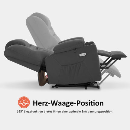 M MCombo TV chair with electric stand-up aid, 2 motors, backrest and legrest separately adjustable, one button to reset, massage chair with heat function 7565 (microfiber, dark gray)