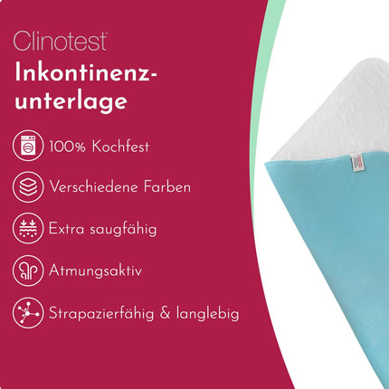 Clinotest Incontinence Pad Set of 2 – Oeko-TEX certified, waterproof and breathable bed pad, 75x90 cm, absorbent mattress protection for incontinence, wetness protection, washable – White/Blue