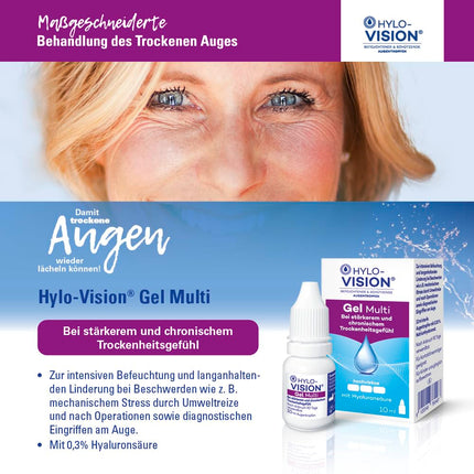 Hylo-Vision Gel Multi Eye Drops – Intensive moisturizing and long-lasting relief for irritated or sore eyes and severe dryness, highly viscous, suitable for contact lenses, 2 x 10 ml
