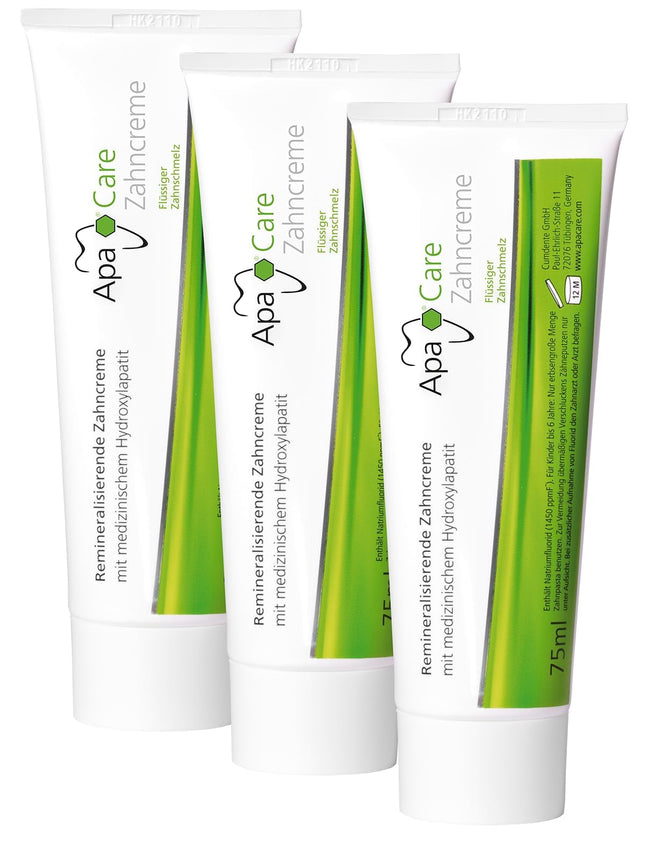 ApaCare Remineralizing Toothpaste with Liquid Enamel | Strengthens, smoothes, and whitens teeth | For sensitive teeth | 3 x 75 ml