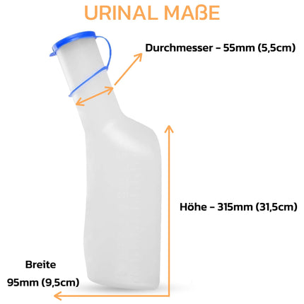 Urine bottle set with bed holder (urine bottles 1000 ml + bed holder with lid), durable translucent PP urine bottle with cap, easy-to-read measuring lines, portable for travel