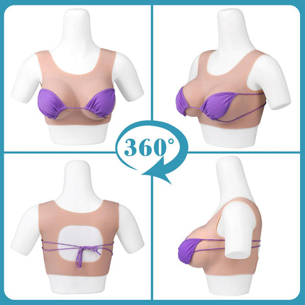 Vnmcry Silicone Breast Forms Realistic Crossdresser Sleeveless Round Neck False Breast Forms Filled with Gel Silicone Breasts for Transgender Mastectomy Prosthesis (Beige Skin - F Cup Size L)