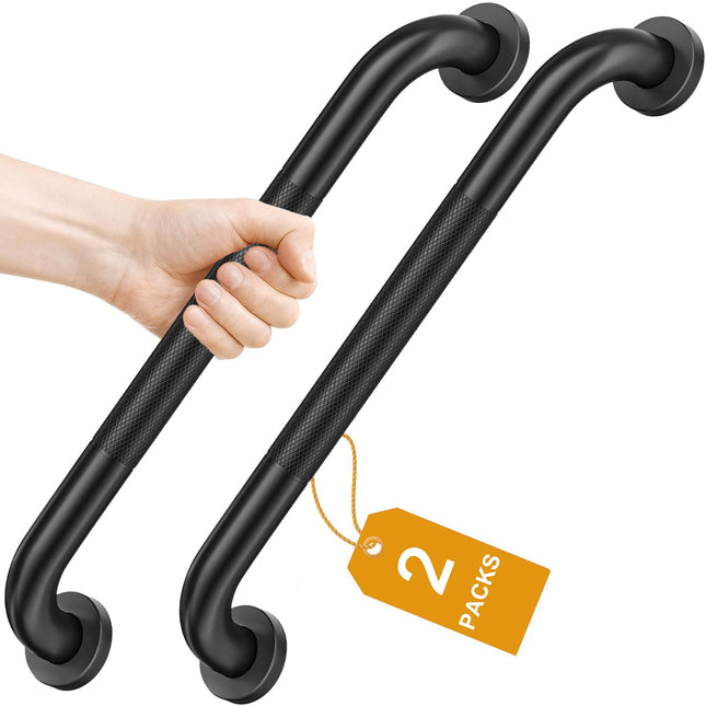 FANHAO 2 Pack Grab Bar Stainless Steel Non-Slip with Anti-Slip Knurled Grip, 41 cm Grab Bar Bathroom for Bathtub Shower Safety Handles for Seniors and Children - Matte Black
