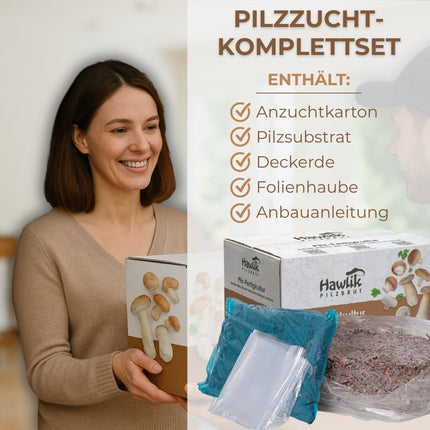 Hawlik Mushroom Spawn Grow Your Own Mushrooms – Stone Mushroom Growing Kit – Growing Mushrooms at Home with Ease – Small Complete Kit for Beginners/as a Gift for Children and Gardening Enthusiasts