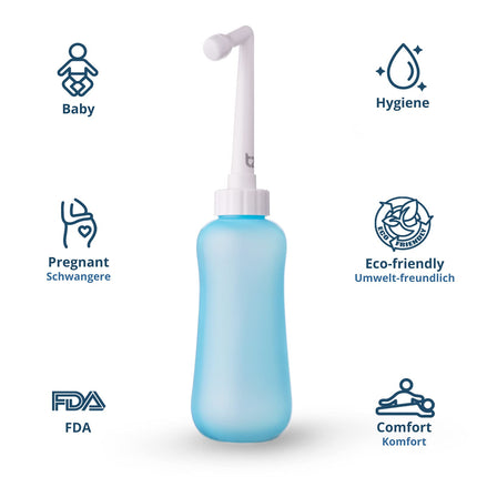 T2 Peri-Bottle - Portable Bidet for Postpartum Care, Perineal Pain Relief - 450 ml Squeeze Bottle with 60° Angle Nozzle, Washable Storage Bag - For Hospital, Pregnancy