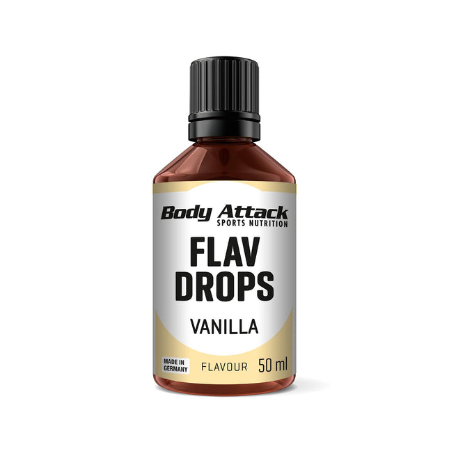Body Attack Flav Drops - Vanilla - 50 ml - Vegan flavor drops - for sweetening porridge, muesli, etc. - Highly concentrated flavors, pure enjoyment - Aspartame-free, sugar-free, and fat-free, 0 calories