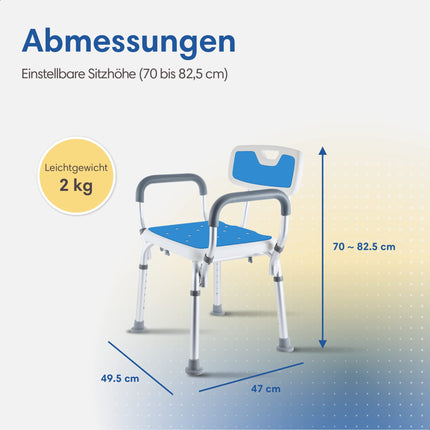 Safe Age® Shower chair with removable backrest and armrest - non-slip - height adjustable - shower chair for seniors