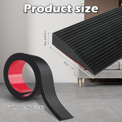 Door threshold ramp, 900 x 80 x (10-30) mm threshold ramp, rubber door threshold ramp, vacuum robot, wheelchair ramp, load capacity 800 kg for wheelchairs, strollers, garages (black, 1.5 cm height)