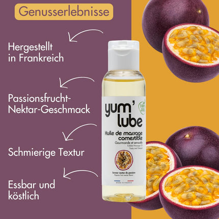 Yum'Lube | Sex &amp; erotic massage oil for massage &amp; intimate | Body oil with passion fruit | Massage oil intimate suitable as sex oil | Massage oil for intimate areas &amp; massage oil sex intimate area