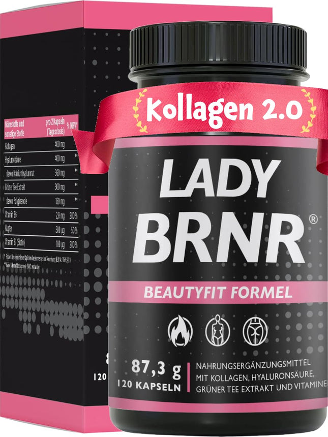 BRNR LADY BRNR - BeautyFit Metabolism Formula with Vitamin B6, Connective Tissue with Copper, Collagen, High Dose Hyaluronic Acid, Biotin, 120 Capsules