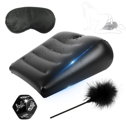 BDSMJOY Sex Furniture Set, Inflatable Sex Pillow, Erotic Pillow &amp; Ramps with Feather Tickler, Sex Dice, Blindfold, Sex Bed, Erotic Sex Toy for Both Together, Sex Toy for Couples (Black)