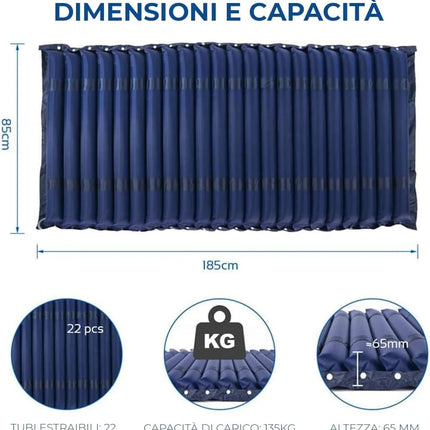 Anti-decubitus mattress with alternative air strips, replaceable strips, compressor included, CE marking, medical PVC, prevents and treats pressure ulcers