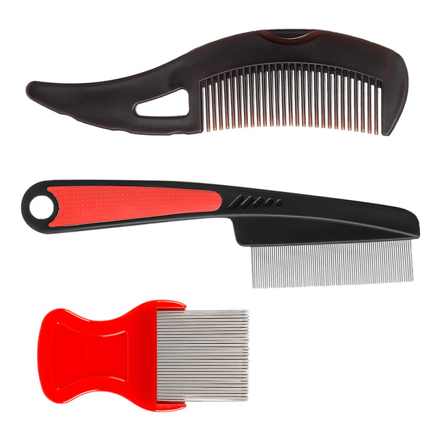 Stainless steel lice comb set, 3 pieces, lice comb, dandruff comb, 3 styles, lice comb for children, reduces itching, for children, adults and pets to remove lice and dandruff