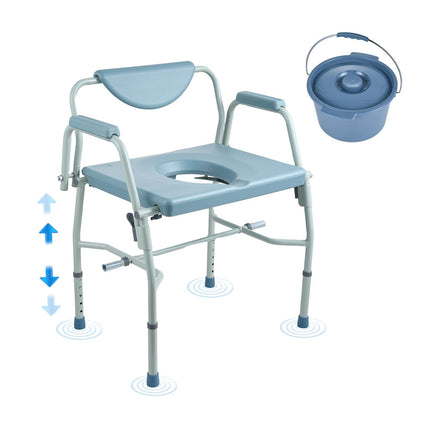 VEVOR Commode Chair Bedside Commode with Fold-Down Arms and Removable Backrest, 5-Level Height Adjustable 50-62 cm, Removable 7-Liter Bucket, Easy to Assemble, 453.6 kg Capacity