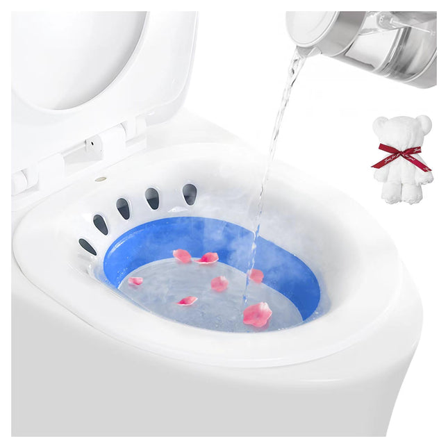 DEANIC Sitz Bath for Toilet Foldable Sitz Bath for Hemorrhoids, Sitz Bath Adult for Postpartum Care and Elderly, Hangable Sitz Bath (Blue)