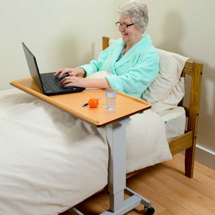 NRS EasyLift Overbed/Over Chair Table Beech N43553 - Standard Base, Extra Low