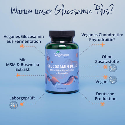Glucosamine Chondroitin High Dose &amp; Vegan | 1000 mg Glucosamine | With MSM | Laboratory-Tested &amp; Vegan | No Additives | German Production by Vegavero®