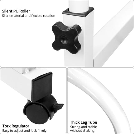QWORK® Height and width adjustable over-bed table on castors, side table bed ideal for home and office, multifunctional as a side table, bedside table, desk