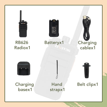 Retevis RB626 Walkie Talkies for Adults, 2000 mAh Rechargeable Two-Way Radio, 16 Channels, USB Charger, VOX, Portable Walkie Talkie for Hunting, Camping (1 Pack)
