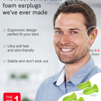 HUFFBIO Density Adaptive Acoustic Foam Earplugs for Sleeping - Laboratory-Tested 36dB Sound Attenuation, Hypoallergenic &amp; Breathable for Side Sleepers, Travel, Office