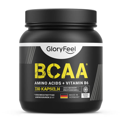 BCAA 330 Capsules - Essential Amino Acids Leucine, Valine and Isoleucine Plus Vitamin B6 - Laboratory tested and manufactured in Germany without additives