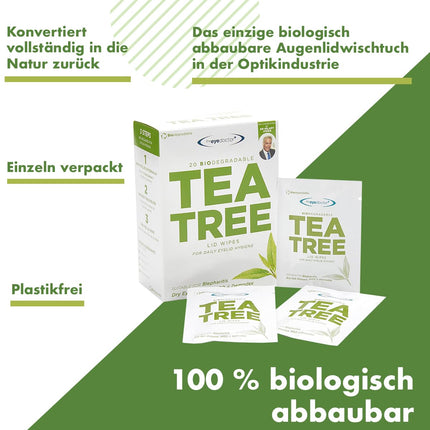 The Eye Doctor Tea Tree Eyelid Wipes - 40x Disposable Eye Wipes - Suitable for Sensitive Eyes, Dry Eyes, Blepharitis, MGD &amp; Demodex - Eco-Friendly, Biodegradable