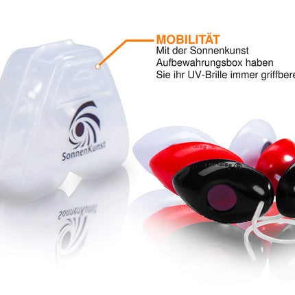 Sonnenkunst® Premium Solarium Safety Goggles - Improved Concept [2025] - incl. E-Book and Storage Box - UV Protective Goggles for Sunbathing EN170
