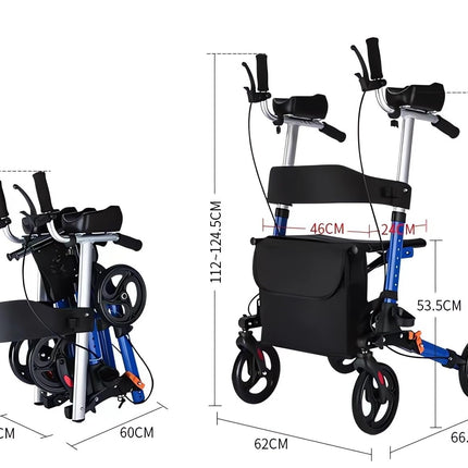 ByteTecpeak R2 Lightweight foldable rollator made of aluminum, with seat, crutches, backrest and bag, equipped with adjustable forearm supports, load capacity up to 100 kg, ideal for seniors.