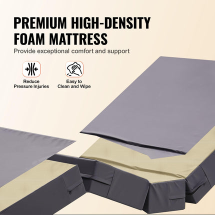 VEVOR Premium 3-Function All-Electric Hospital Bed, Electric Medical ICU Bed with Mattress and IV Pole, Hand Control and 5-Inch Locking Casters for Use