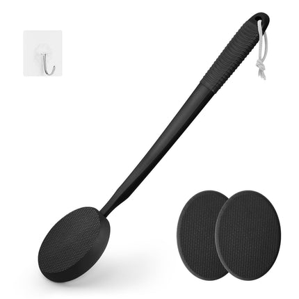 Lotion Applicator for Back, Feet, and Legs, Long Plastic Handle, Moisturizer, Sunscreen, and Ointment Applicator for Elderly Men and Women with 3 Washable Pads (Black)