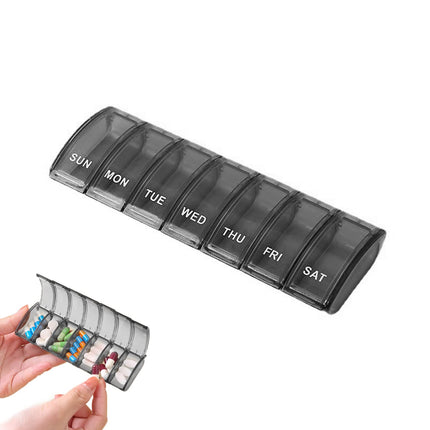 Jaimela 7-Day Pill Box, Easy-Open Pill Organizer, for Vitamins, Supplements, and Medications (Black)
